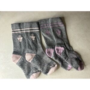 Bombas Girls Merino Wool Blend crew Socks Grey Pink Purple Floral Junior Age 3-6